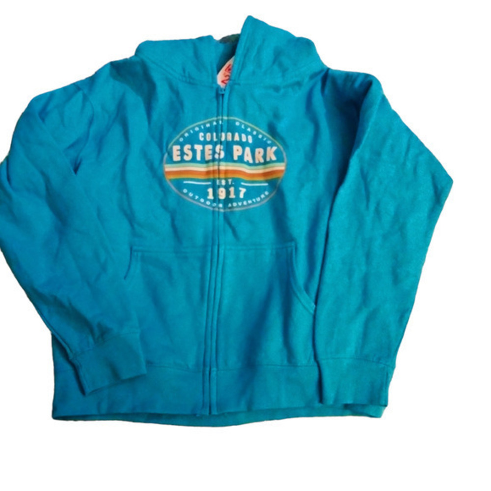 Estes Park Colorado Hoodie Full Zip Blue Pockets Youth Size Extra Large‎